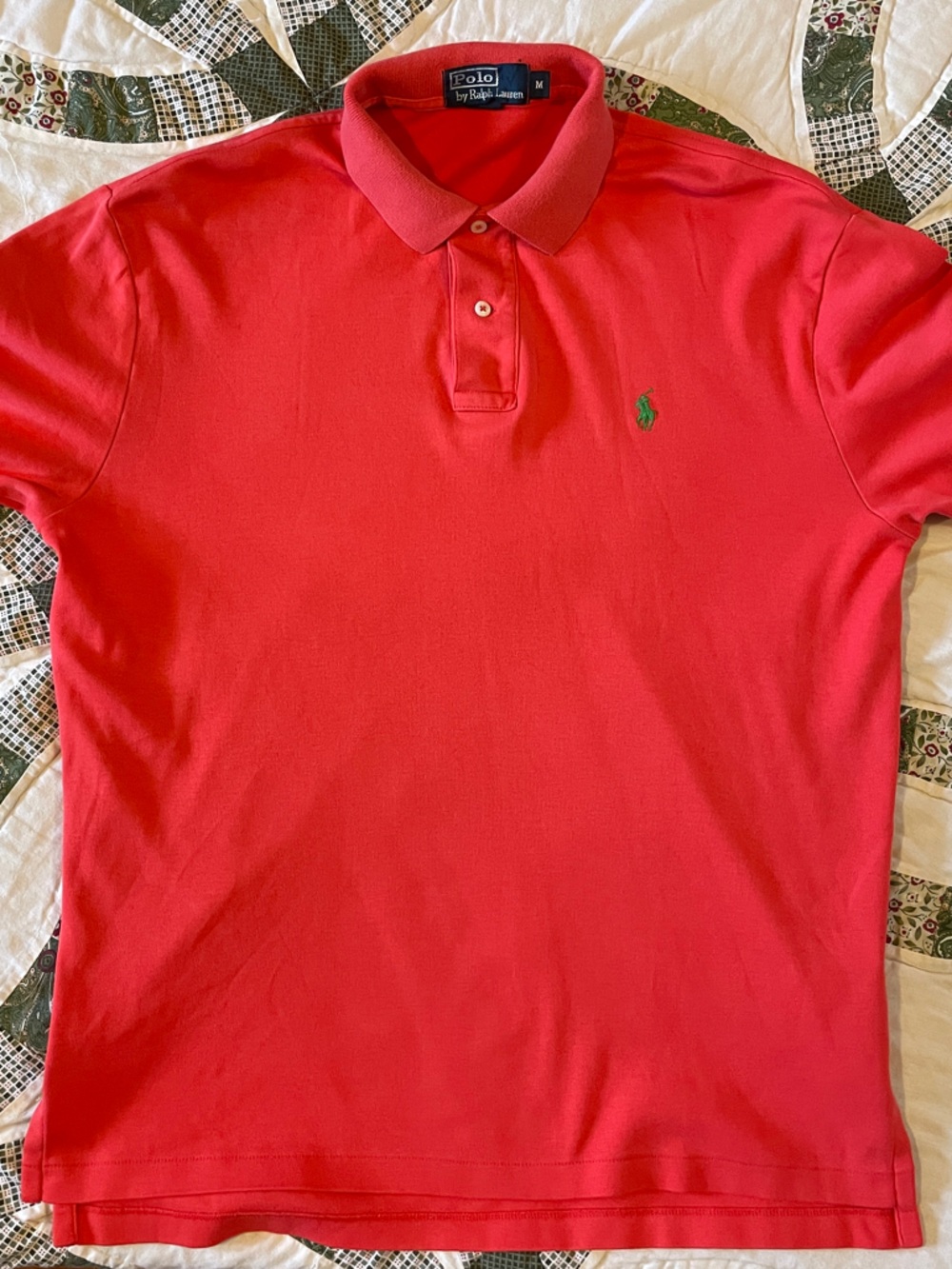 VTG 90s Polo Ralph Lauren Bright Red Orange Polo with Green Pony Size Medium